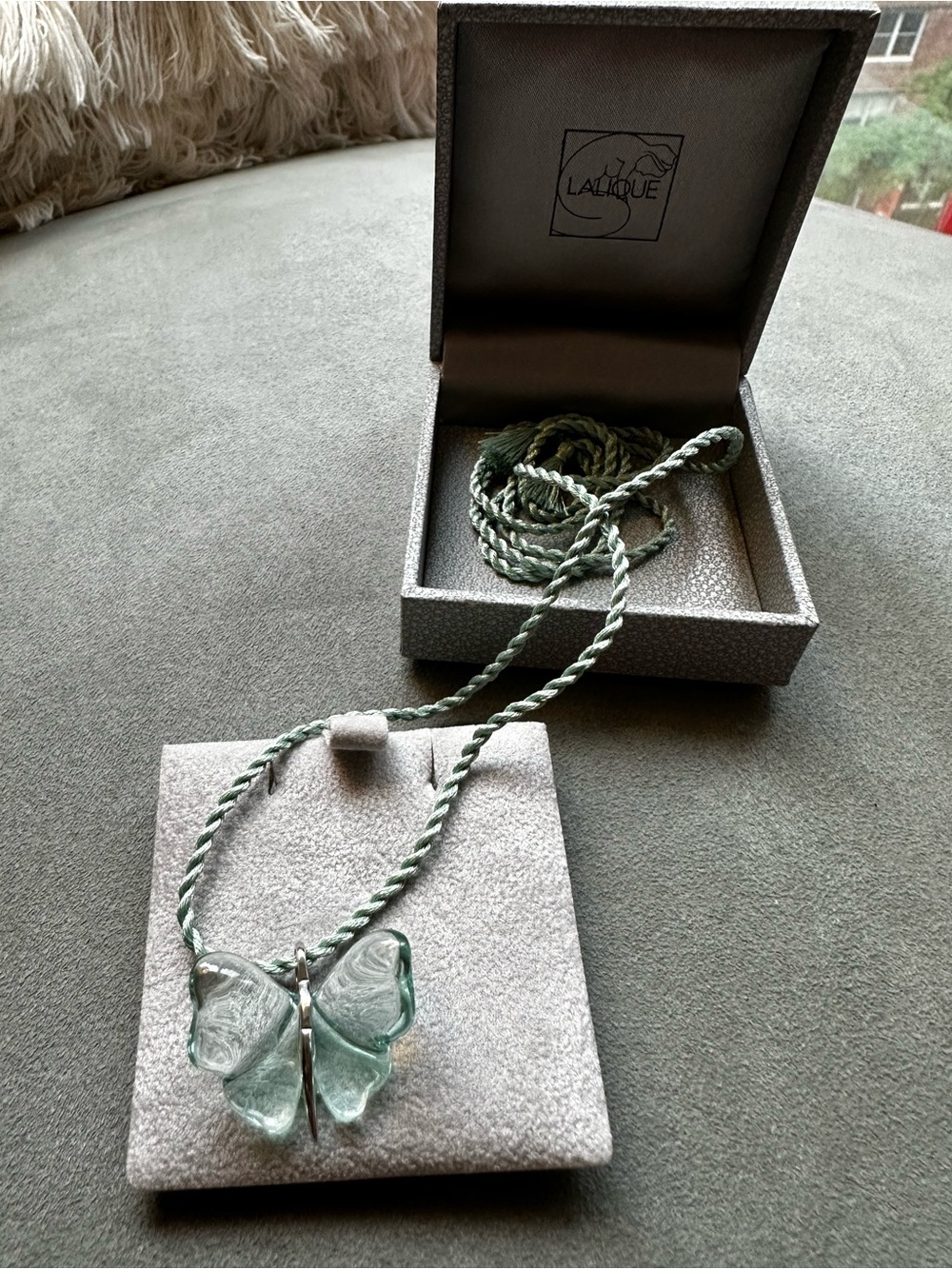 Authentic Lalique Papillon Butterfly Pendant - Lagon Teal Crystal - Picture 2 of 5